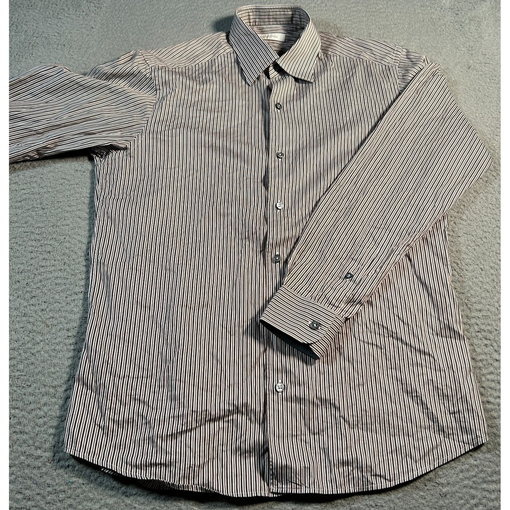 Ermenegildo Zegna Shirt Men Medium Red Black Striped Long Sleeve Button Up Italy